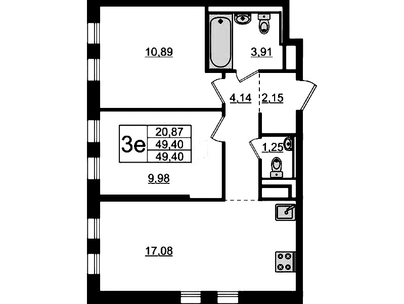 2-комнатная квартира 49.4 м², 3/12 эт., ЖК «Новые Лаврики»